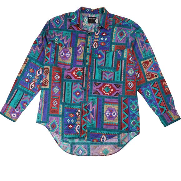 Vintage Frontier Series Allover Southwestern Aztec Print Button Up Shirt - Picture 1 of 8